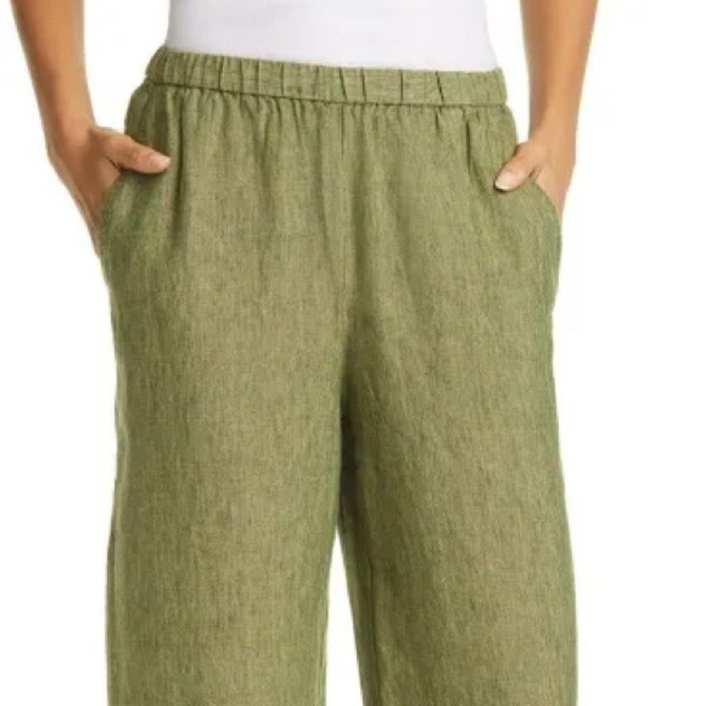 Eileen Fisher Green Linen Cropped Pants Size Large